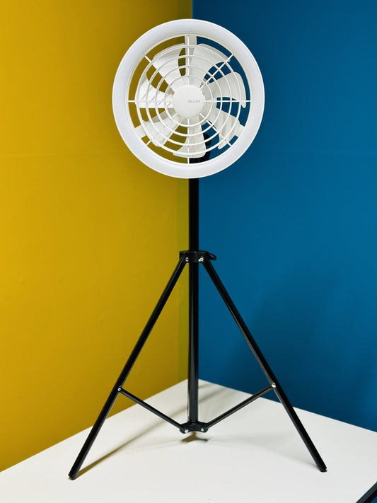 JISULIFE FA17 Fan   JISULIFE FA17 Rechargeable Fan with LED Ceiling Fan with Long Tripod Stand- White Color
